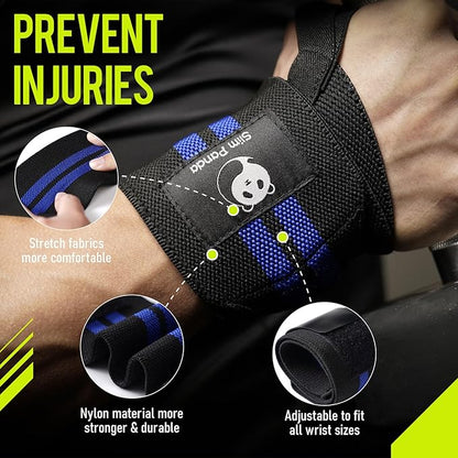 Slim Panda Wrist Wraps for Powerlifting & Weightlifting - Adjustable 18" Straps with Thumb Loops | Heavy Duty Wrist Support for Deadlift, Bench Press, Squats, 1 Pair