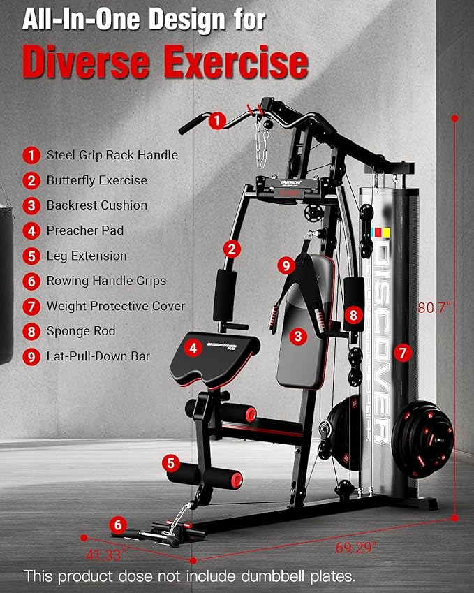 HARISON Home Gym - Full Body Workout Equipment, Exercise Equipment, Fitness Equipment, Multifunctional Home Gym Equipment for Home with Pulley System, Weight Bench, Leg Extension, Rowing Machine