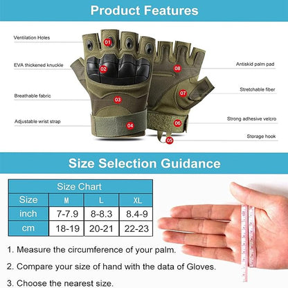 Fingerless Tactical Motorcycle Gloves for Men Women, Breathable TPU Protection, for Cycling ATV Riding Tactical Training Fitness Workout Black L