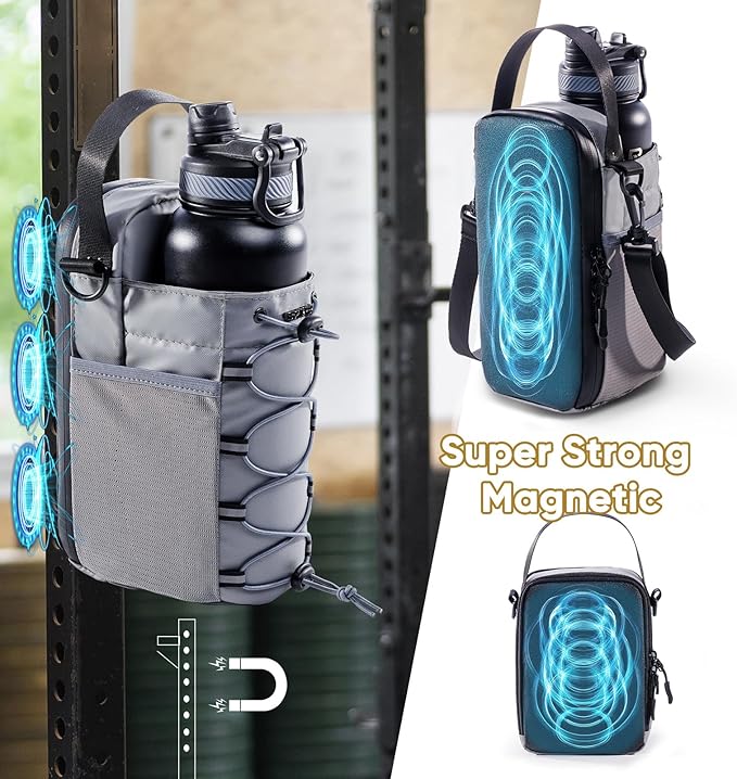 2-Pack Magnetic Gym Bag for Water Bottle & Magnetic Gym Pouch – Bottle’s Holder Fits Up to 46oz Bottles– Sling Water Bottles Bag with Strap for Workout, Tank -Men’s & Women’s Gym Accessories