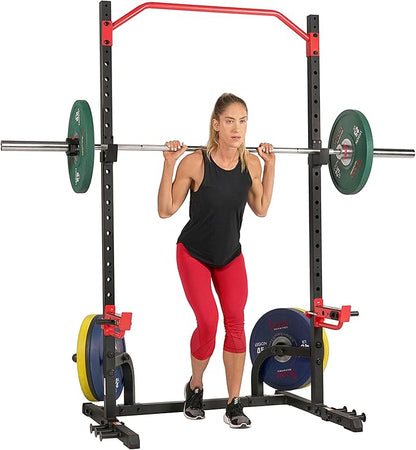 Sunny Health & Fitness Multifunctional Strength Training Home Gym – Complete Workout Equipment with Training Attachments, Optional Squat Stand, Power Rack Cage, Adjustable Incline Bench