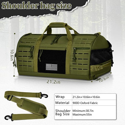 GMAK Military Tactical Duffle Bag for Men, 40L Sports Gym Bag with Shoe Compartment, Carry on Bag Travel Duffle Bag for Weekender Overnight Gym Workout Training Basketball Football, Green