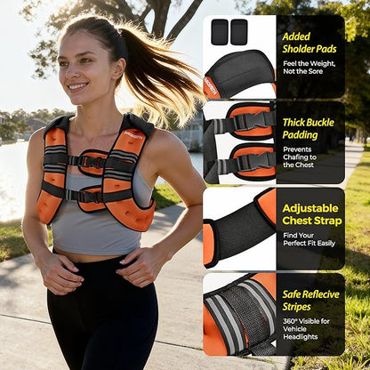 PACEARTH Weighted Vest,6lb/8lb/10lb/12lb/16lb/20lb/25lb/30lb Weight Vest with Reflective Stripe, Body Weight Vests for Women, Men, Weight Loss Workout, Strength Training, Running, Walking, Jogging