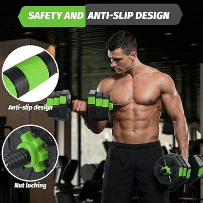 Adjustable Weight Set 44/88Lbs, 4-in-1 Dumbbell Set and Barbell Weight Set for Home Gym, Converts to Kettlebell & Push-Up Stand, Free Weights Dumbbells Set for Men & Women Full Body Workout