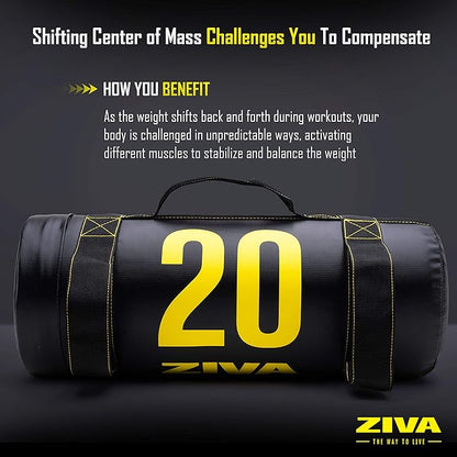 ZIVA Power Sandbag – Pre-Weighted Training Bag with Multiple Handles for Full-Body Strength & Conditioning – Heavy-Duty, No-Fill Needed (10–50 lb)