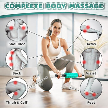 COZLOW Muscle Roller Stick - Green - Body Massage Tool w/ 6 Rollers & Non-Slip Handles for Deep Tissue Massage & Maximum Muscle Recovery