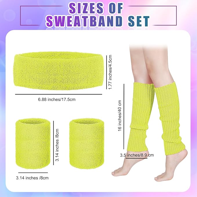 SATINIOR 80s Women Workout Outfit Neon Leg Warmer Headband Wristbands Fanny Pack Set 80s Accessories for Yoga Running