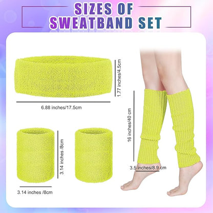 SATINIOR 80s Women Workout Outfit Neon Leg Warmer Headband Wristbands Fanny Pack Set 80s Accessories for Yoga Running
