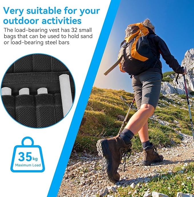35KG Weighted Vest（Without Weight）, 53x44cm/20.9x17.3in Strength Training Fitness Sandbag Adjustable Sports Running Mesh Vest for Men Women