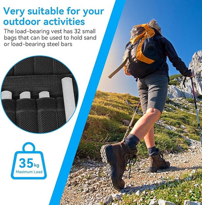 35KG Weighted Vest（Without Weight）, 53x44cm/20.9x17.3in Strength Training Fitness Sandbag Adjustable Sports Running Mesh Vest for Men Women