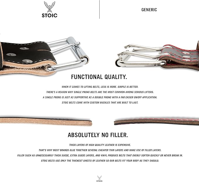 Stoic Powerlifting Belt/Weight Lifting Belt - 4 Inches Wide - No Taper for Maximum Support & Protection