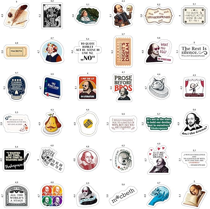 100Pcs Shakespeare Stickers Vinyl for Water Bottles, Literature Stickers Bulk - Shakespeare Gifts - Poetry Party Supplies - Gift for Women & Men