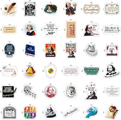 100Pcs Shakespeare Stickers Vinyl for Water Bottles, Literature Stickers Bulk - Shakespeare Gifts - Poetry Party Supplies - Gift for Women & Men