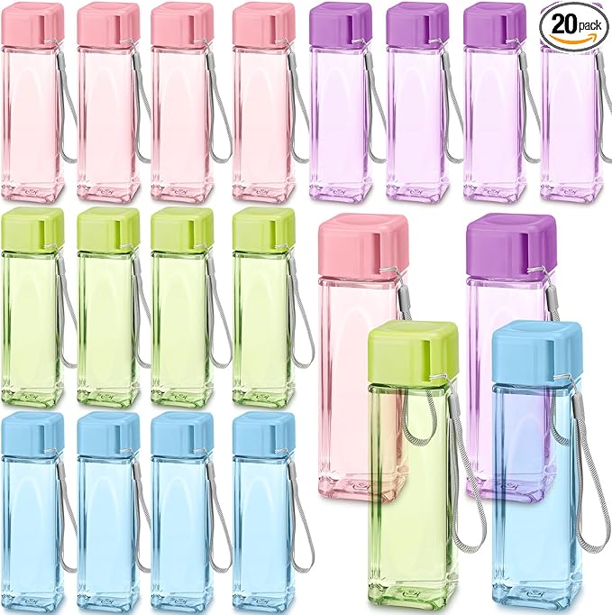 Mifoci 20 Pieces Water Bottle Bulk 17 oz Plastic Water Bottles Bulk Gym Sports Adults Reusable Large Drinking Cups for Outdoor Fitness(Colorful,Rectangle)