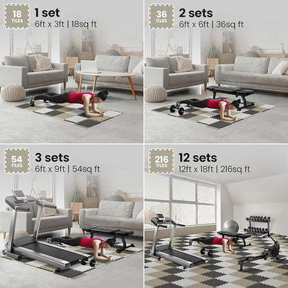 bemaxx Gym Mats Set - 18 pcs EVA Interlocking Foam Floor Tiles (12.6"x12.6"x0.4") 18sqft Protective Gym Flooring Sports Home Workout Exercise Mats Puzzle Garage Fitness Play-Room Pool Treadmill Bike