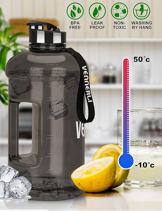 VENNERLI Half Gallon Water Bottle 2.2L Large Sports Water Bottle with Handle 74oz BPA-free Reusable Plastic Water Jugs Leakproof Hydro Bottle for Gym Yoga Travel Camping Cycling Outdoor Sports