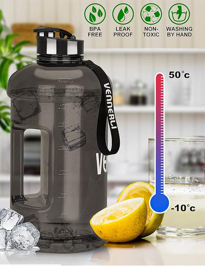 VENNERLI Half Gallon Water Bottle 2.2L Large Sports Water Bottle with Handle 74oz BPA-free Reusable Plastic Water Jugs Leakproof Hydro Bottle for Gym Yoga Travel Camping Cycling Outdoor Sports