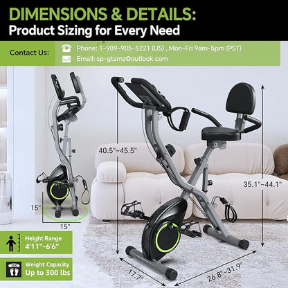 Foldable Exercise Bike for Small Apartments, Stationary Bikes for Home, Indoor Portable Cycling Bike with 16-Level Magnetic Resistance, 260LBS Capacity, 5.5 LBS Flywheel, for Small Space Workout 816