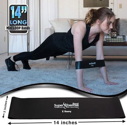 USA 14" x 3" Extra Long Latex Free Mini Loop Bands in 3, 5, 10 Pack Sets. 10 Strengths for Resistance Training, Stretching, Yoga, Toning. Plus an Exclusive iPhone App and E-Book.