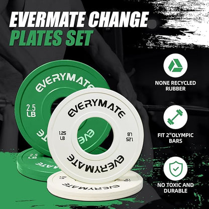 EVERYMATE Change Weight Plates 1.25LB 2.5LB 5LB Set Fractional Plate Olympic Bumper Plates for Cross Training Bumper Weight Plates Steel Insert Strength Training Weight Plates