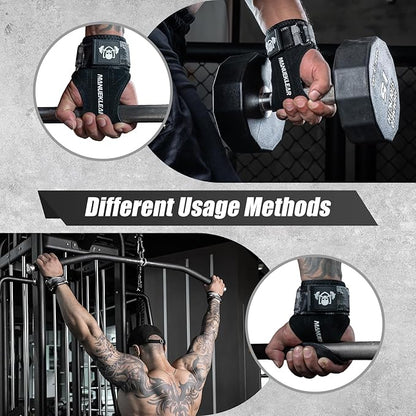 MANUEKLEAR Gym Straps Weight Lifting, Double Leather Lifting Straps for Men Deadlift with Cushion Wrist Loop, Gym Lifting Wrist Wraps for Weightlifting