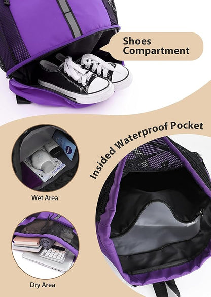 U.helper Waterproof Gym Drawstring Backpack, Sports Sack with Shoes Compartment & Wet Pockets for Ball/Beach/Swim Training