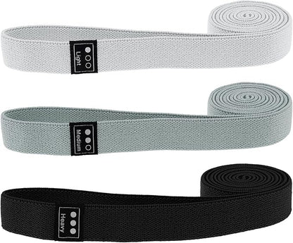 Fabric Resistance Bands - 3-Pack Set, Long Cloth Exercise Bands for Home Workout Strength Training, Yoga & Pilates | with Storage Bag