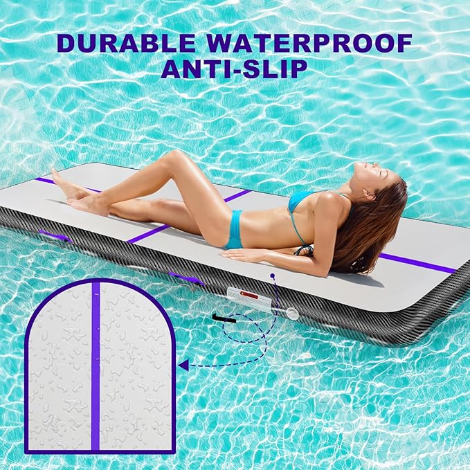 Inflatable Gymnastics Mat 10ft/13ft/16ft/20ft/ Air Tumbling Track Mats 4/8 inches Thick for Home Use/Training/Cheerleading/Yoga/Water with Pump
