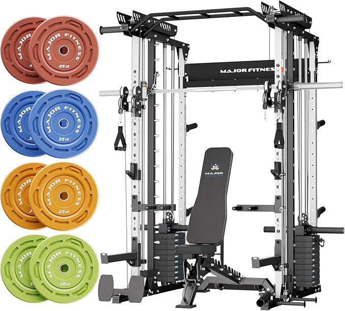 Major Fitness Drone MAX V Smith Machine with Weight Stacks, All-in-One Home Gym Squat Rack--2500LB Capacity, Dual LAT Pull-Down Systems & Cable Crossover Machine, Heavy-Duty Full-Body Workout Machine