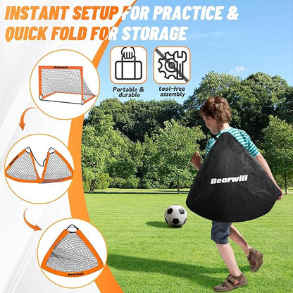Bearwill Soccer Goal, Kids Soccer Goals for Backyard Set of 2, 4x3ft Portable Soccer Goal Pop Up Soccer Net, Kids Soccer Net Training Equipment with Soccer Ball, Ladder, Cones, Targets