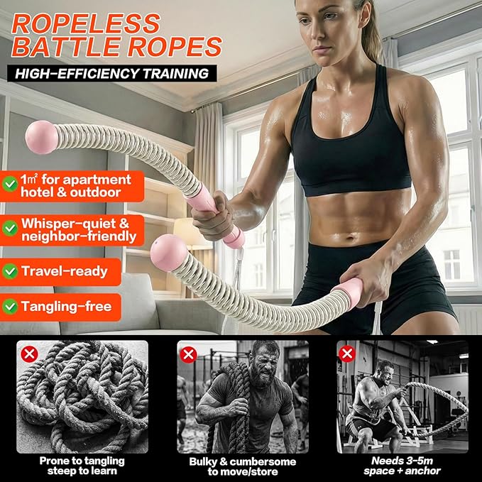 Ropeless Battle Ropes for Home Gym, Portable Cordless Weighted Battle Ropes with Storage Bag, High Calorie Burn for Men & Women, Fitness Equipment for HIIT & Low-Impact Aerobic Training