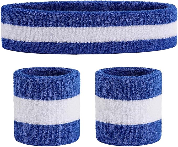 ONUPGO Sweatband Set Sports Headband Wristband Set Sweatbands Terry Cloth Wristband Wrist Sweatband Headbands Moisture Wicking Sweat Absorbing Head Band