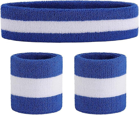 ONUPGO Sweatband Set Sports Headband Wristband Set Sweatbands Terry Cloth Wristband Wrist Sweatband Headbands Moisture Wicking Sweat Absorbing Head Band
