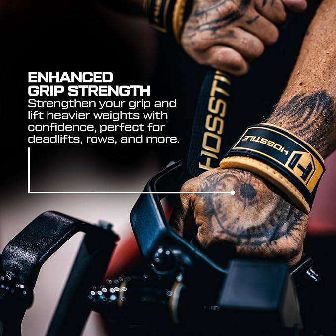 HOSSTILE Padded Lifting Wrist Straps (Pair) - Reinforced Support for Powerlifting, Bodybuilding, Gym Workouts, Strength Training, Deadlifts & Fitness Workouts - Extra Long, Durable, Adjustable