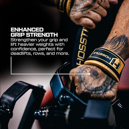 HOSSTILE Padded Lifting Wrist Straps (Pair) - Reinforced Support for Powerlifting, Bodybuilding, Gym Workouts, Strength Training, Deadlifts & Fitness Workouts - Extra Long, Durable, Adjustable
