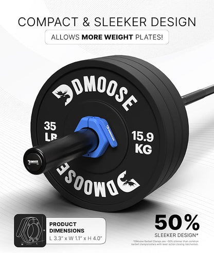 DMoose Fitness Barbell Clips 2 Inch (Pair) - Quick Release Olympic Barbell Clamps & Collars with Anti Slip TPR Grip for Secure Weightlifting and Powerlifting - Weight Clips for Bars at Home or Gym