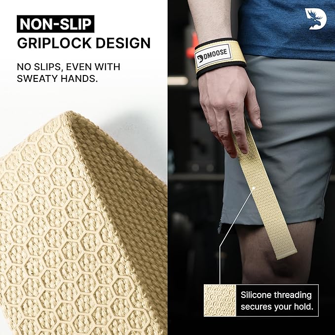 DMoose Fitness Lifting Straps 24" (Pair) - 5mm Padded Durable Wrist Straps for Weightlifting & Powerlifting - Cotton Lifting Strap with Silicone Grip for Men & Women - Deadlift Strap for Gym Workout