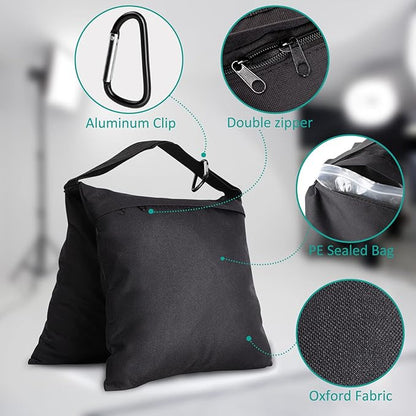 2 Packs Sandbags Weight Bags for Light Stand Photography Video Support, Heavy Duty Saddlebags for Backdrop Stand, Photo Tripod, Outdoor Canopy, Pop up Tent, Umbrella Base, Fishing Chair, Wedding Shed