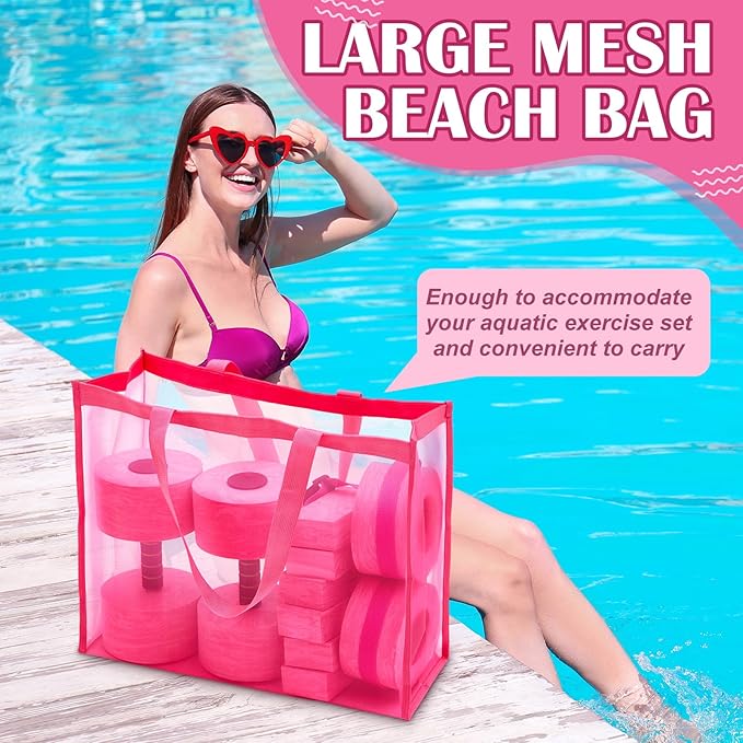 6 Pcs Aquatic Exercise Set Water Aerobics Set Large Mesh Beach Bag Pool Fitness Equipment Foam Water Dumbbell Ankle Swimming Weight Aquatic Swim Belt for Exercise Weight Loss