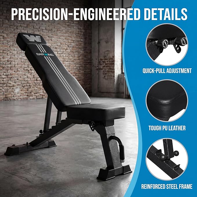 BARWING Adjustable Weight Bench Workout Bench, 1000/1300 LBS Heavy Duty Incline Decline Bench for Home Gym, Easy Assembly Foldable Training Lifting Bench