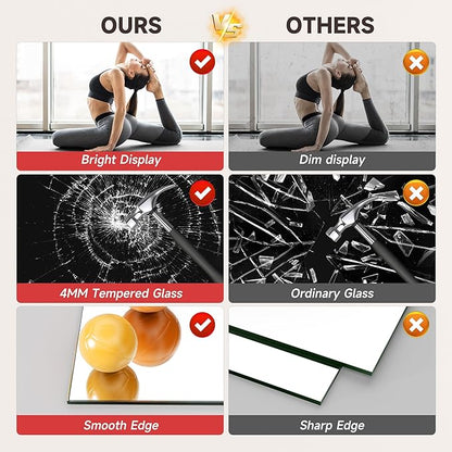 Home Gym Mirror, 55" x 17", 3PCS Large Full Body Mirror for Yoga, Silver Frameless Tempered Glass, Wall-Mounted Wall Mirrors for Home Gym, Workout, Garage, Bedroom, Bathroom, Dance Studio