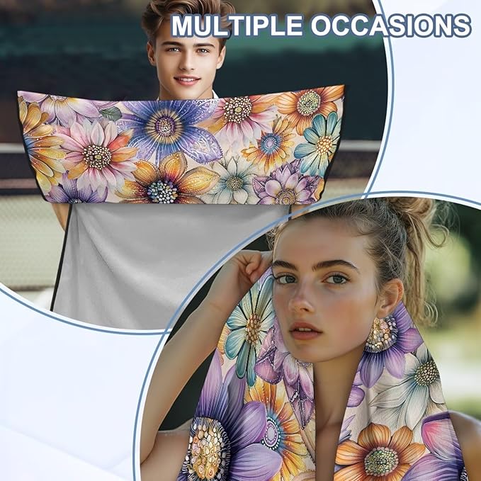 Bulopur Boho Floral Beach Towel Car Seat Covers Front Seats Non-Slip Breathable Sweat Towel Car Seat Cover for Post Gym Workout Surfing Swimming Running Yoga Blankets