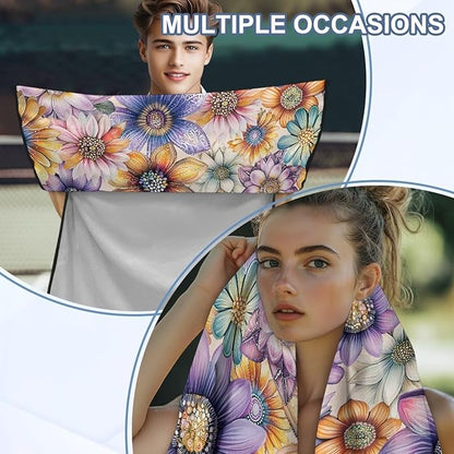 Bulopur Boho Floral Beach Towel Car Seat Covers Front Seats Non-Slip Breathable Sweat Towel Car Seat Cover for Post Gym Workout Surfing Swimming Running Yoga Blankets
