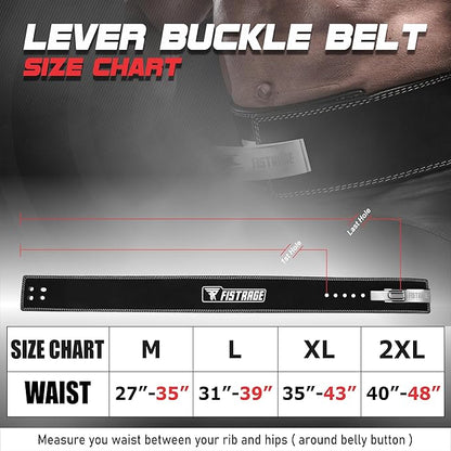 FISTRAGE Lever Buckle Weight Lifting Leather Black Belt Gym Back Support for Men & Women Training Fitness Exercise for Tough Workouts | Power Lifters | Supports Lumber Lower Back