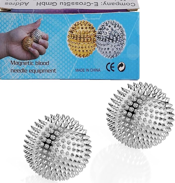 Magnetic Balls, Silver Massage Balls - 1 Pair, Adults & Kids Relief for Pain & Stress, Spiky & Acupuncture Massage for Hands