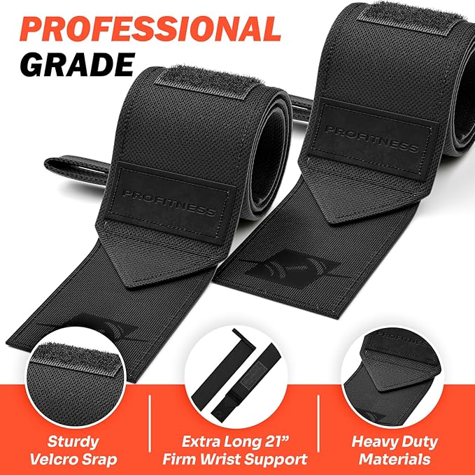 ProFitness Wrist Wraps for Weightlifting with Premium Lifting Straps - Weight Lifting Wrist Wraps and Gym Straps Ideal for Men & Women Workout & Training - Workout Straps with Wrist Support