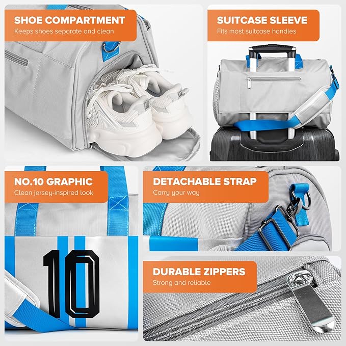 Gym Bag for Men Women, Carry On Sports Duffel Bag for Travel, Soccer Gear Bag with Shoe Compartment