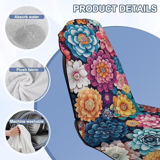 Bulopur Dahlia Floral Sweat Seat Covers for Cars Boho Auto Accessories for Women Girly Athletic Running Towel Car Seat Cover After Gym Surfing Yoga Workout