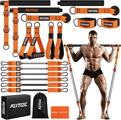 Pilates Bar Kit with Resistance Bands, Heavy Duty Pilates Equipment for Men, Training Bands with Handles for Legs, Hip, Back, Arm, Abs, Chest, Shoulders, Portable Home Gym Workout Equipment