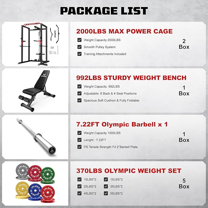 S11 Power Cage, 2000LB Multi-Function Power Rack with LAT Pulldown, Squat Rack with Adjustable Pulley System and Training Attachments, Weight Rack for Home Gym
